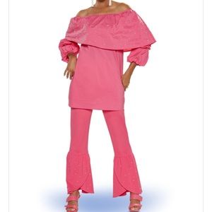 LOVE THE QUEEN STYLE Pink Pearl Accent Pant Set